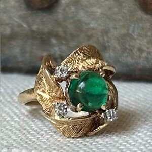 Vintage 14k Natural Emerald and Diamond Ring